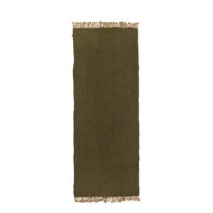 Blok håndvævet tæppe - oliven/naturfarvet