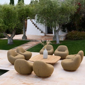 Mellow sofabordstel kvadratisk f/bordsskiva 144x144 cm Teak