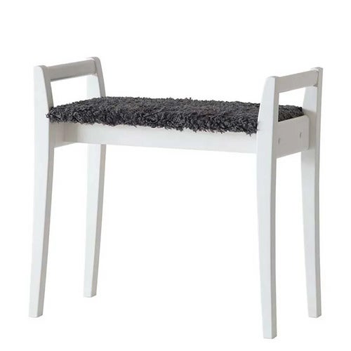 Meja Stool Hvidlakeret birk/fåreskindslook Mørkegrå