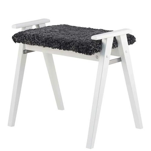 Alme Stool Hvidlakeret birk/fåreskind mørkegrå